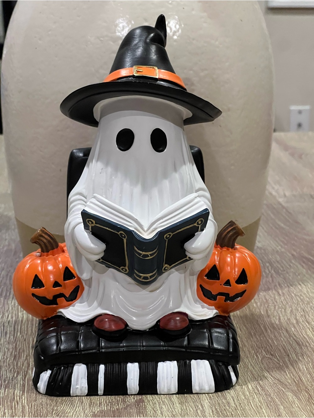 Halloween Ghost Figurine with Pumpkins and Book